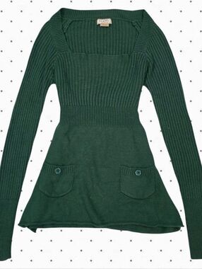 Arizona Jean Company vintage knit green babydoll long sleeve top